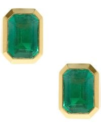 Azlee - Rich Medium Emerald Stud Earrings - Lyst