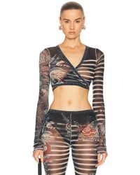 Jean Paul Gaultier - Printed Mariniere Tattoo Cache V Neck Long Sleeve Top - Lyst