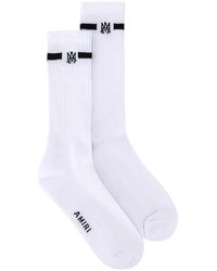 Amiri Logo-intarsia Ribbed Stretch Cotton-blend Socks in White for Men Mens Clothing Underwear Socks 