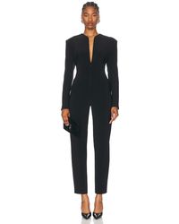 Norma Kamali - Long Sleeve Shoulder Pad V Neck Zip Front Tapered Leg Jumpsuit - Lyst
