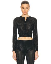 Alexander Wang - Cropped Crewneck Cardigan With Clear Bead Hotfix - Lyst