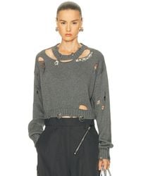 Area - Distressed Crystal Crewneck Sweater - Lyst