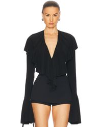 Norma Kamali - Long Sleeve Deep V Ruffle Bodysuit - Lyst