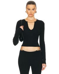 Alexander Wang - V Neck Long Sleeve Top With Logo Necklace - Lyst
