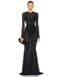 Norma Kamali - Long Sleeve V Neck Shirred Front Fishtail Gown - Lyst