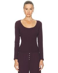 Leset - Pointelle Long Sleeve Scoop Neck Top - Lyst