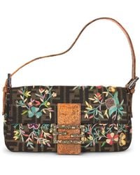 Fendi - Zucca Floral Embroidered Baguette Shoulder Bag - Lyst