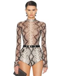 LAPOINTE - Printed Mesh Mock Neck Bodysuit - Lyst
