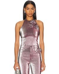 Area - Stretch Lame Rosette Halter Top - Lyst