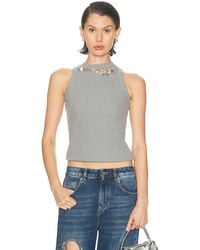 Area - Distressed Crystal Ribbed Knit Tank Top - Lyst
