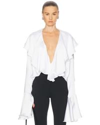Norma Kamali - Long Sleeve Deep V Ruffle Bodysuit - Lyst