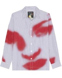 Kidsuper - Blurry Face Airbrush Striped Button Up Shirt - Lyst