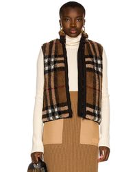 Womens Clothing Jackets Waistcoats and gilets Burberry Synthetic Broadwas Signature Check Padded Gilet in Brown 