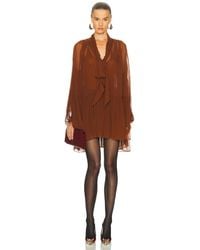 Saint Laurent - Sheer Long Sleeve Mini Dress - Lyst