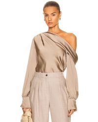 Jonathan Simkhai Satin Alice One-shoulder Top in Green | Lyst