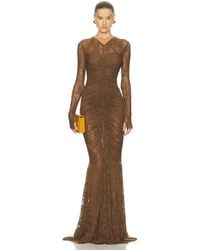 Norma Kamali - Long Sleeve V Neck Shirred Front Fishtail Gown - Lyst