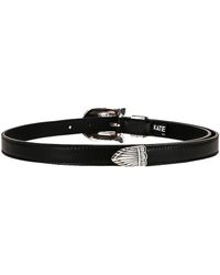 KATE CATE Leather Thin Kim Long Belt in White Womens Accessories Belts 