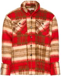 Greg Lauren Plaid Blanket Shawl Collar Boxy Jacket - Red