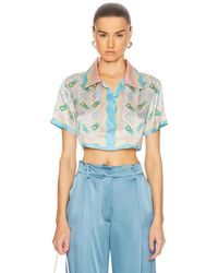 Casablanca - Cropped Silk Short Sleeve Shirt - Lyst