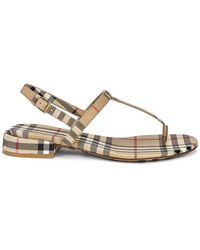 Burberry - Checked Leather Slingback Sandals - Lyst