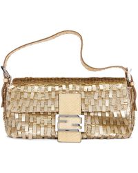 Fendi - Python Trimmed Sequin Baguette Shoulder Bag - Lyst