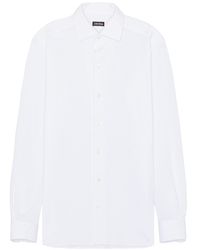 ZEGNA - Pure Cotton Jersey Long Sleeve Button Down Shirt - Lyst