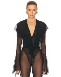 Norma Kamali - Long Sleeve Deep V Ruffle Bodysuit - Lyst