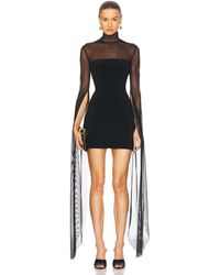 Norma Kamali - Ribbon Sleeve Turtleneck Mesh Mini Dress - Lyst