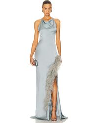 LAPOINTE - Doubleface Satin Halter Cowl Neck Ostrich Gown - Lyst
