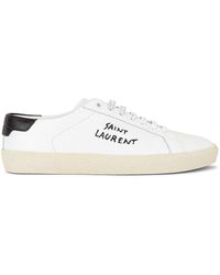 Saint Laurent - Embroidered Sneakers In Canvas And Smooth Leather - Lyst