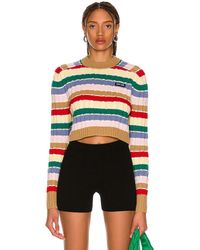 Miu Miu Cropped Cashmere Stripes Sweater - Lyst