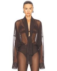 Norma Kamali - Super Oversized Boyfriend Shirt Bow Bodysuit - Lyst