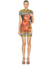 Jean Paul Gaultier - Roses-Print Short-Sleeve Mesh Mini Dress - Lyst