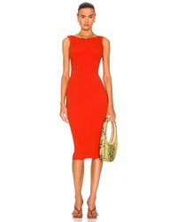 Enza Costa Compact Cotton Scoop Back Midi Dress - Red