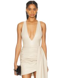 LAPOINTE - Stretch Faux Leather Plunge Neck Bodysuit Top - Lyst