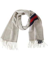 Gucci Milky White Wool Panelled GG Logo Scarf - Multicolour