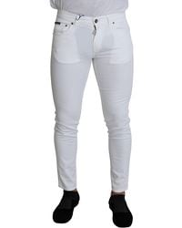 Dolce & Gabbana - White Mid Rise Slim Fit Denim Trouser Gold Jeans - Lyst