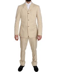 Romeo Gigli Two Piece 3 Button Beige Cotton Solid Suit - Natural