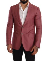 Dolce&Gabbana Men Red Blazer 100% Cashmere Embroidery Two Buttons Slim Jacket 