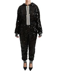 Dolce & Gabbana Black Sequined Hooded Sweater Dress Jumpsuit