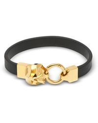 Northskull Hexagus Skull Leather Bracelet_Yellow Gold - Schwarz