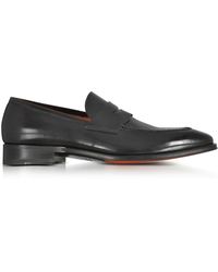 Santoni Duke Mocasines de Cuero Negro