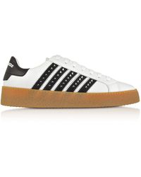 DSquared² White Studded Leather Men's Sneakers - Weiß