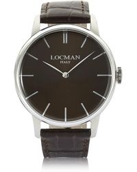 LOCMAN 1960 Herrenuhr aus Edelstahl mit Krokoprint-Lederband dunkelbraun