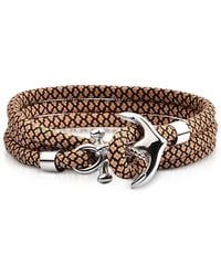 FORZIERI Light Brown and Black Rope Triple Bracelet w/Anchor - Braun