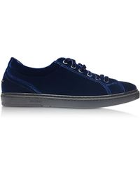 Jimmy Choo Cash Navy Blue Velvet Low Top Sneakers w/Studded Stars - Blau
