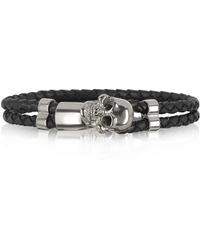 FORZIERI Skull Herrenarmband aus Edelstahl und Leder - Mettallic