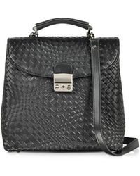 FORZIERI Messenger Handtasche aus schwarzem gewobenem Leder