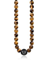 Thomas Sabo Yellow Tiger Eye Beads and Sterling Silver Men's Necklace - Amarillo