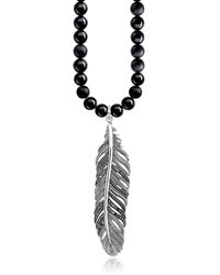 Thomas Sabo Rebel Icons Black Beads and Stearling Silver Feather Pendant Necklace - Negro